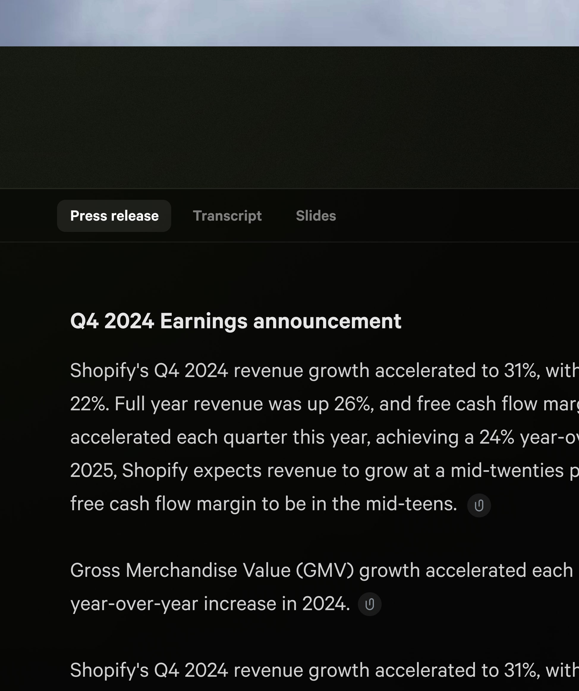 Earnings Tooltip Example