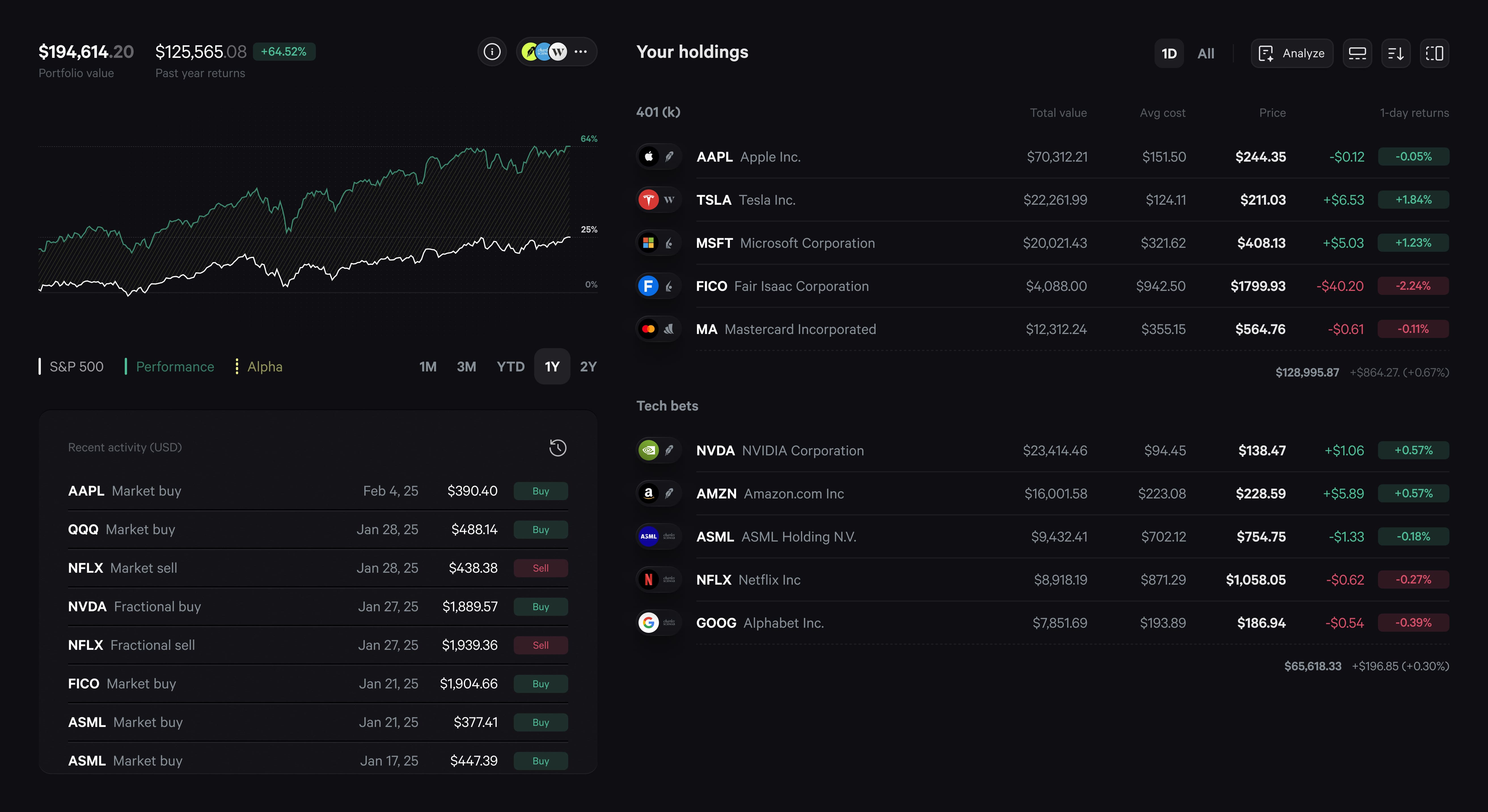 Fey's all-in-one portfolio dashboard showing multiple broker accounts